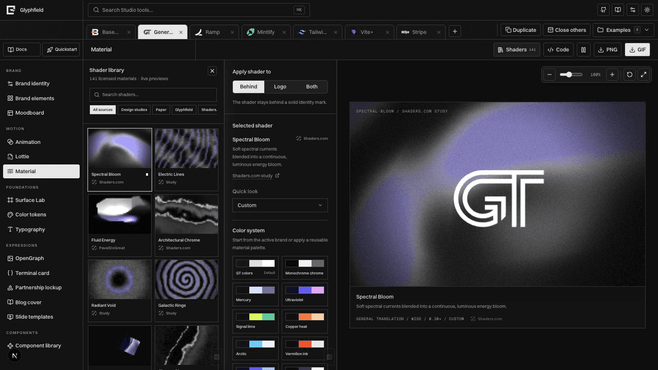 Glyphfield live material composition in Design Lab